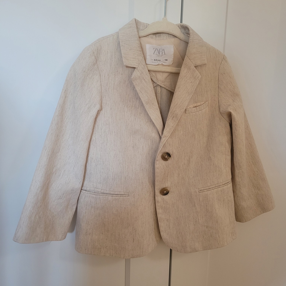 Zara Kids Boy Linen Beige Suit Blazer Size 3-4Y